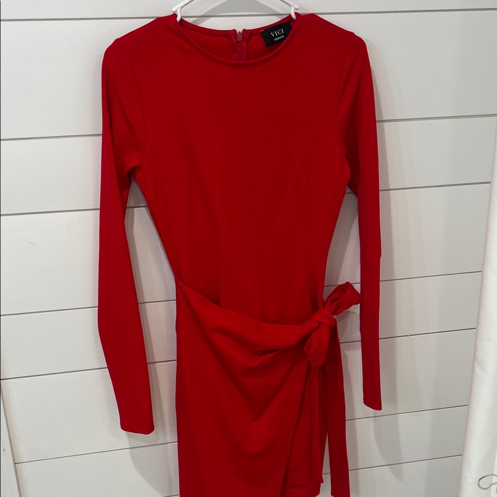 Vici Scarlet Long Sleeve Dress with Tie